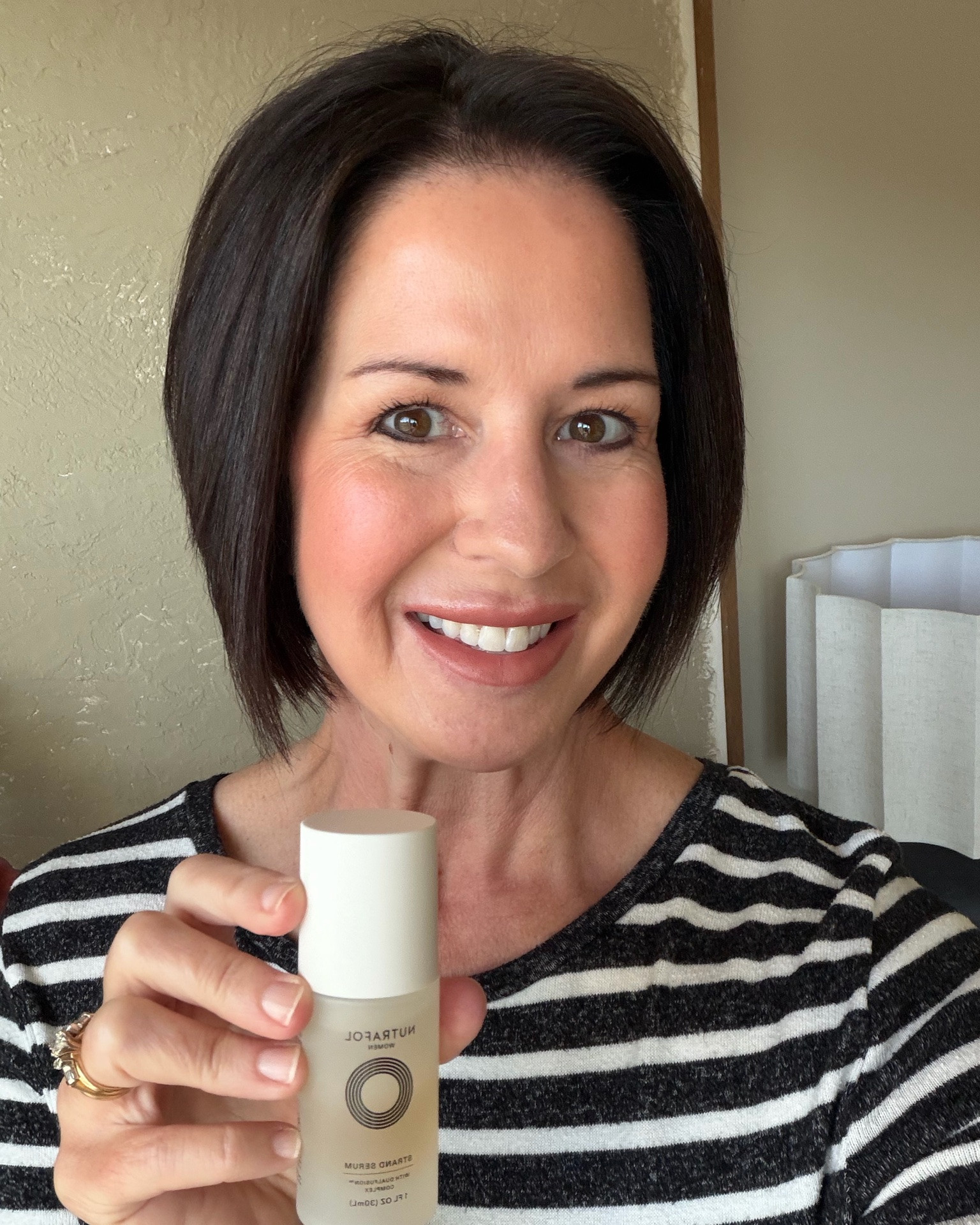 @Nutrafol just launched Strand Serum #ad and I can’t wait to add it to my hair care routine. It is designed to grow stronger, longer hair with reduction in breakage and split ends and its heat protectant up to 450°F with its DualFusion Complex. I tried it out last night and it smelled so good and made my hair so soft. #nutrafolpartner #nutrafol #strandserum