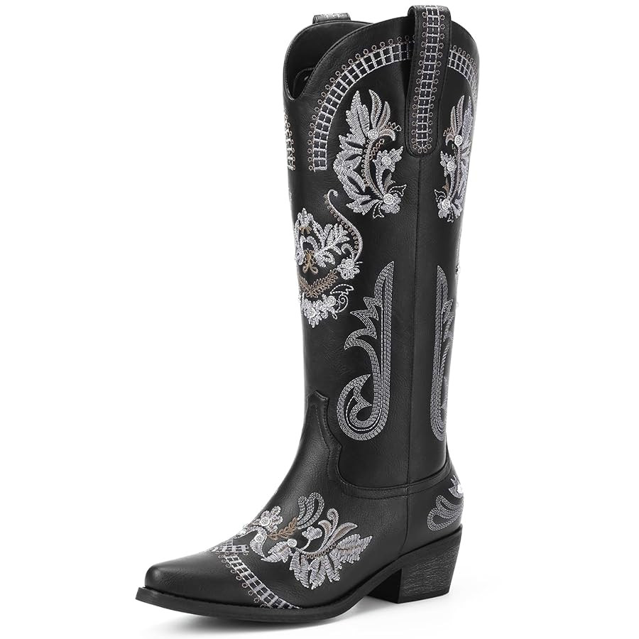 Cowboy Boots for Women - Wide Calf Knee High Cowgirl Boots, Glitter Sparkly Rhinestone Western Co... | Amazon (US)