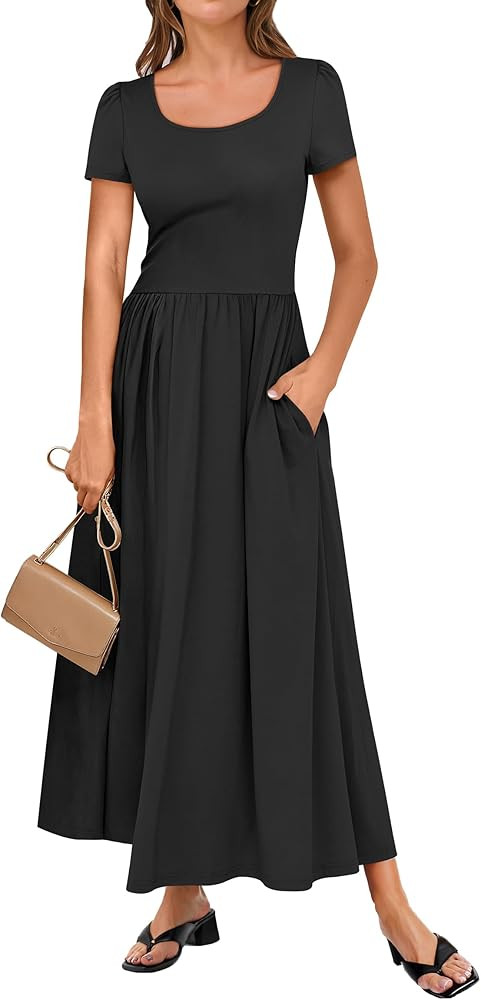 ANRABESS Women Summer Casual Maxi Dress Short Sleeve Square Neck High Waist Flowy A-Line Beach Lo... | Amazon (US)