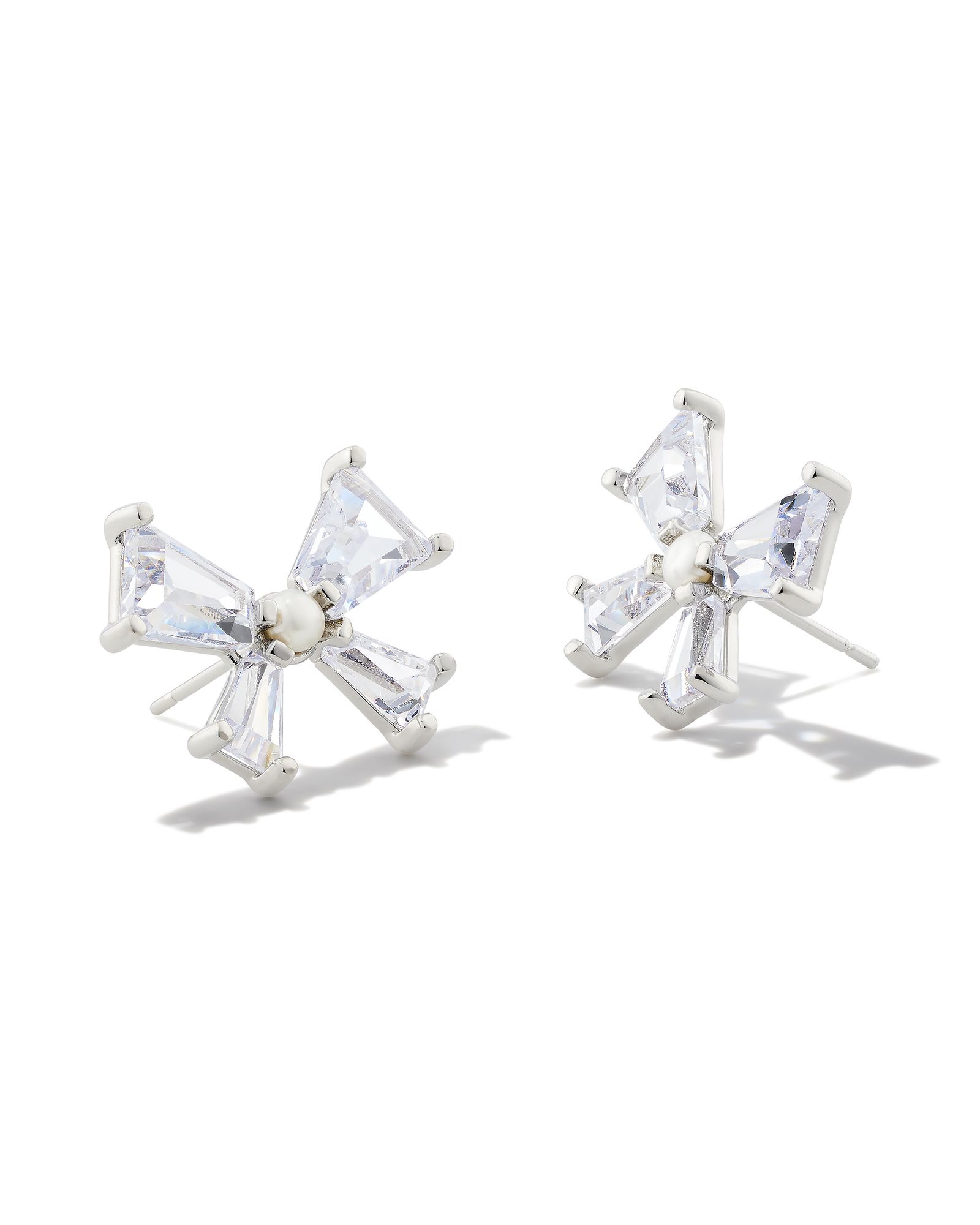 Blair Silver Bow Stud Earrings in White Crystal | Kendra Scott | Kendra Scott
