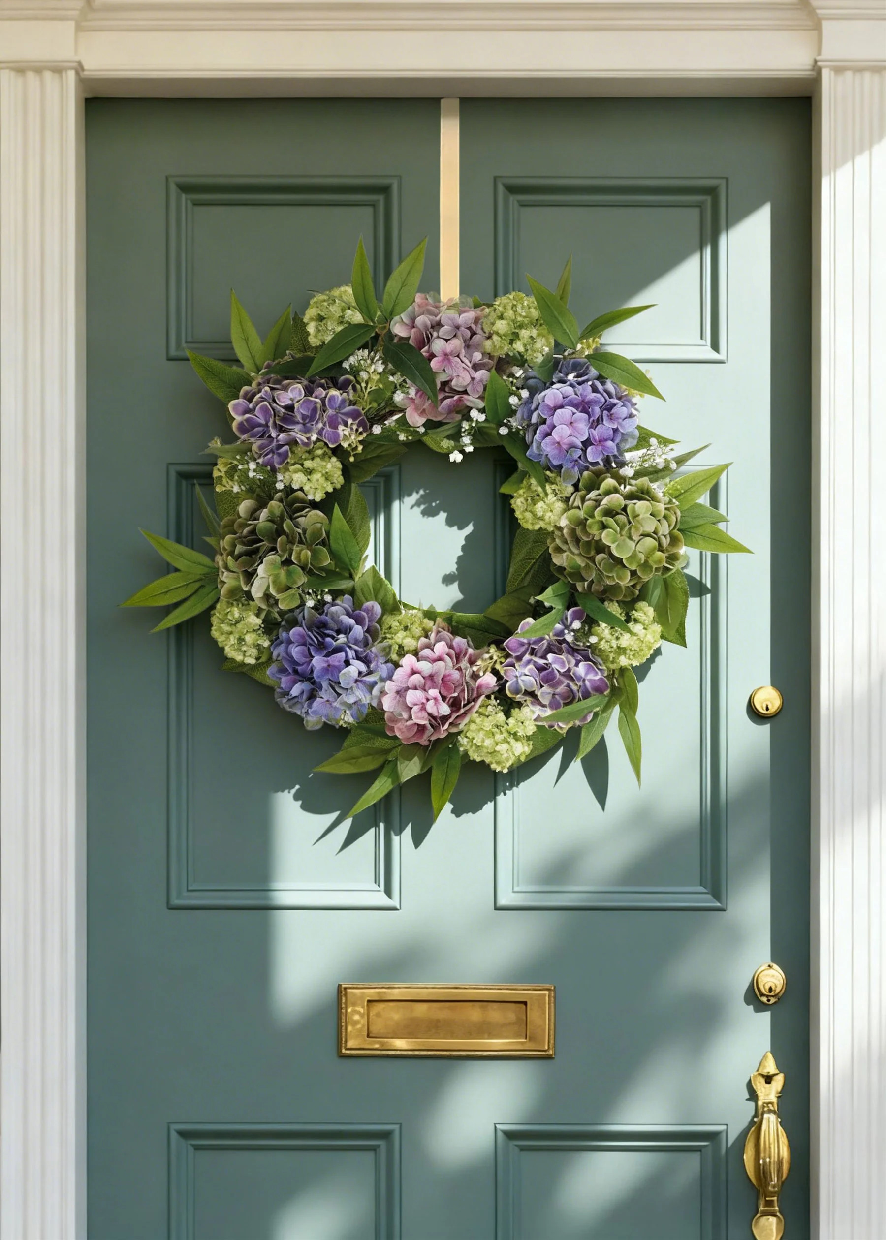 Purple Green Fake Hydrangea and Snowball Flower Wreath - 22" | Afloral