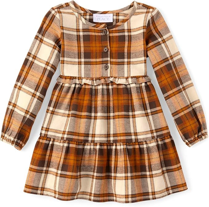 The Children's Place Baby Girls' Plaid Flannel Woven Tiered Dress | Amazon (US)