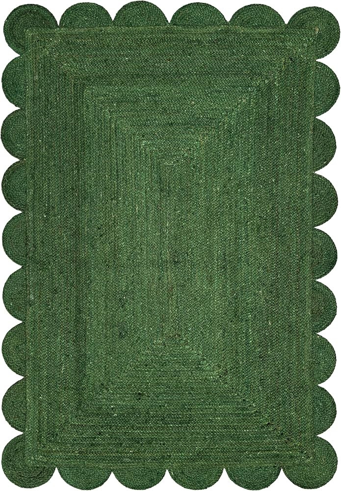 Scallop Jute Area Rug Boho Jute Rug Scalloped Coastal Rug, Palm Green 2'x3' | Amazon (US)