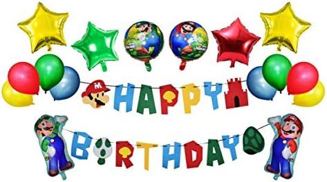 RORARO Mario Birthday Party Pack-Banner-Balloons Super Mario Bros Happy Birthday Banner Party Sup... | Amazon (US)