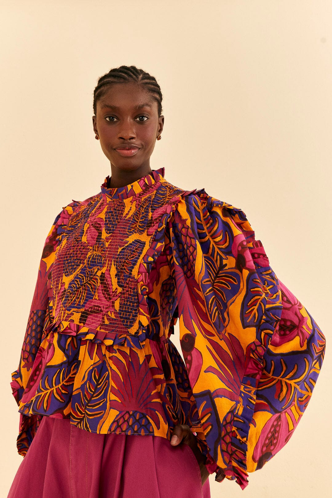 Yellow Fruit Dream Long Sleeve Blouse | FarmRio (US)
