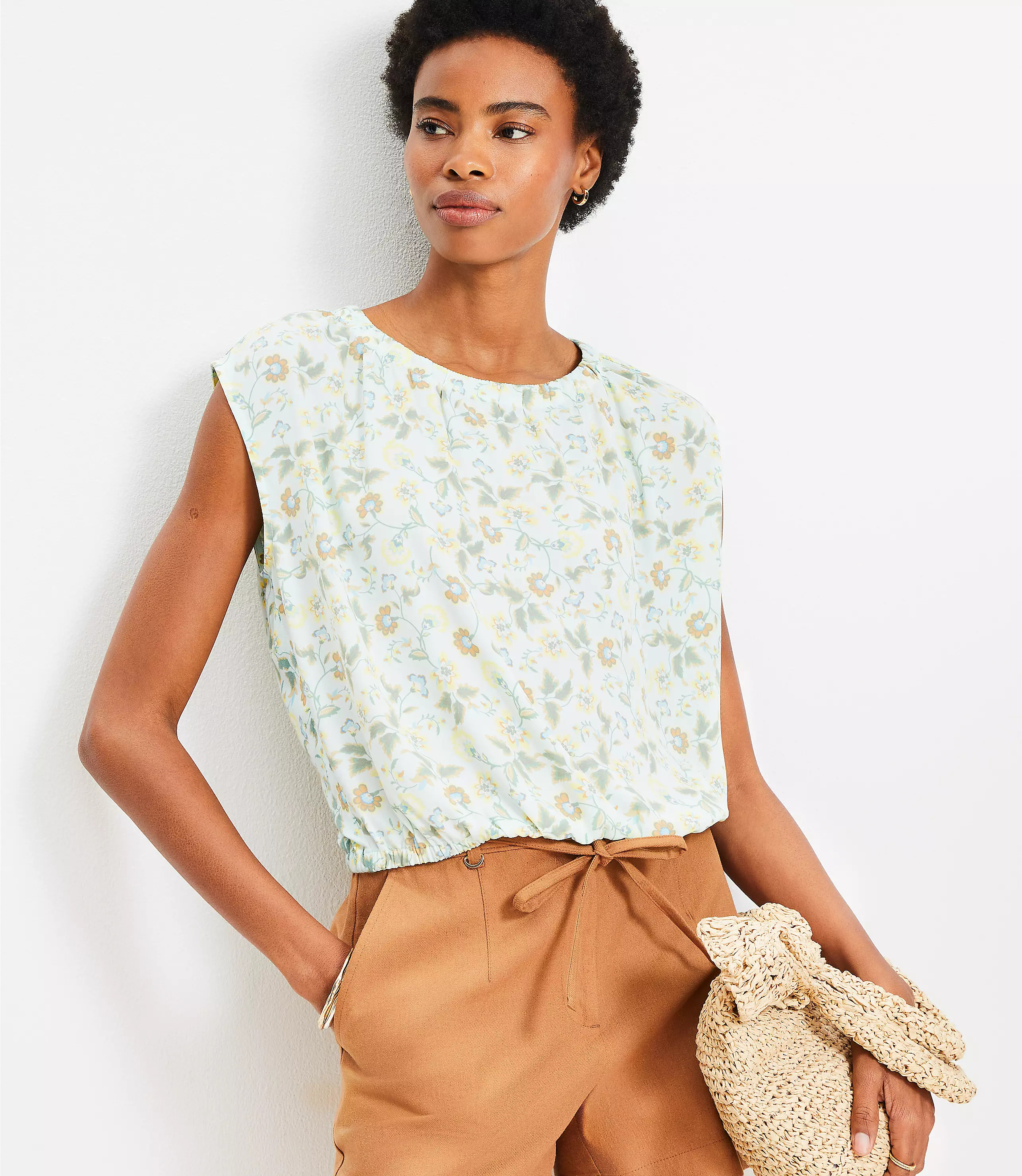 Garden Bubble Hem Mixed Media Top | LOFT