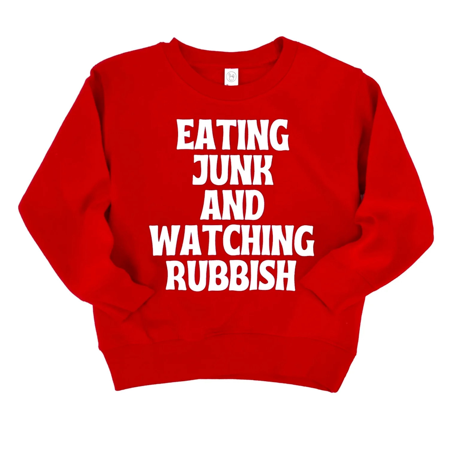 Eating Junk & Watching Rubbish Kids Sweatshirt, Red | SpearmintLOVE