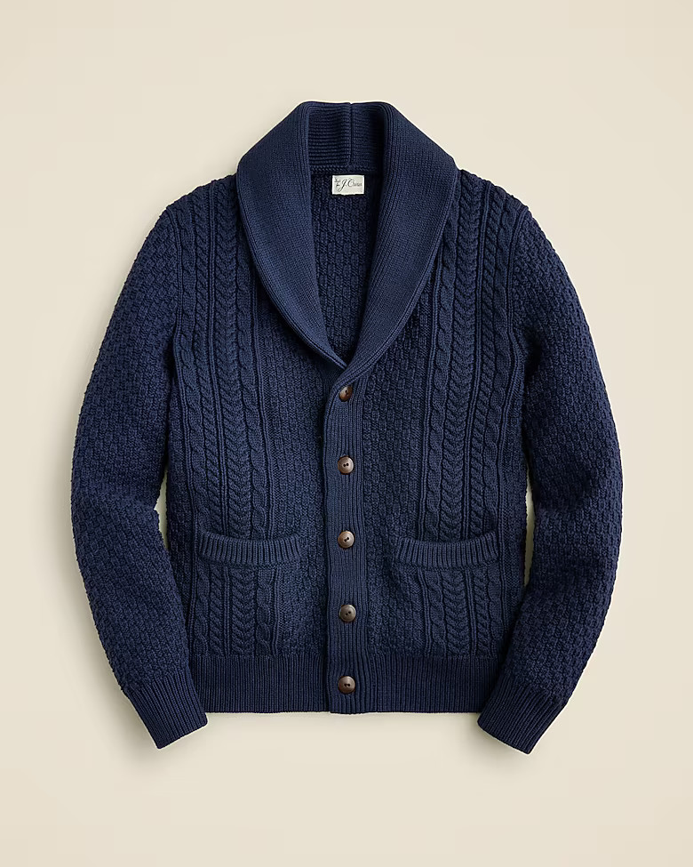 Heritage cotton cable-knit shawl-collar sweater | J. Crew US