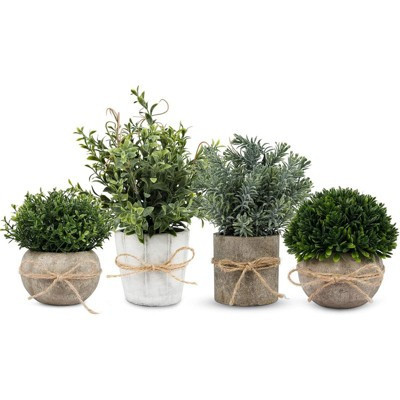 BRINJOY 4-Pack Small Artificial Plants in White Pots | Fake Frosty Gray Leaf Decor for Bathroom, Kitchen, Farmhouse & Bookshelf | Target