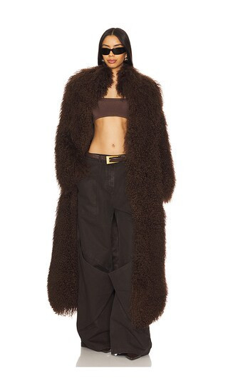 Ducie Faye Fur Coat in Chocolate. - size XS | Revolve Clothing (Global)