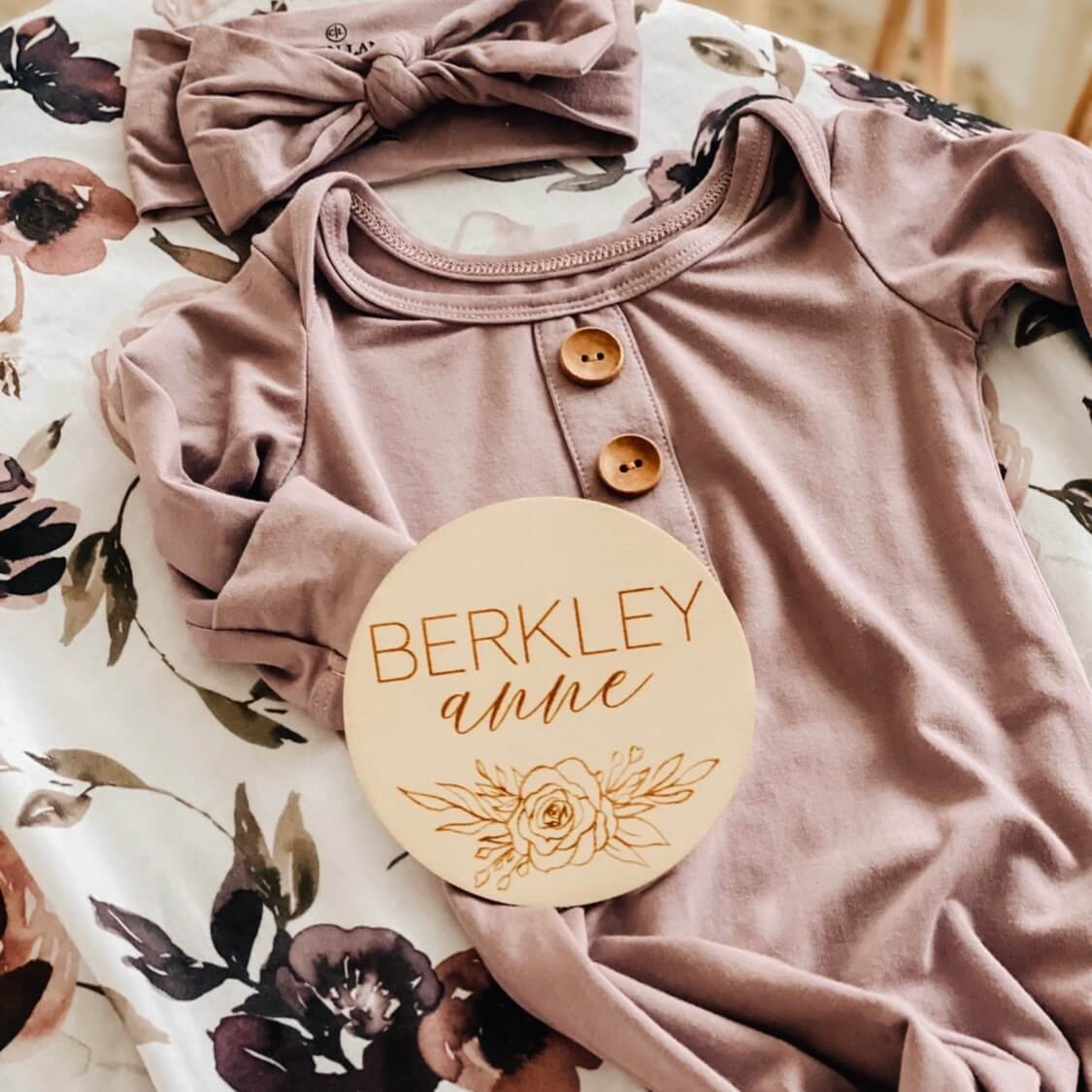 Personalized Baby Name Wood Announcement | Rose Bouquet | Caden Lane