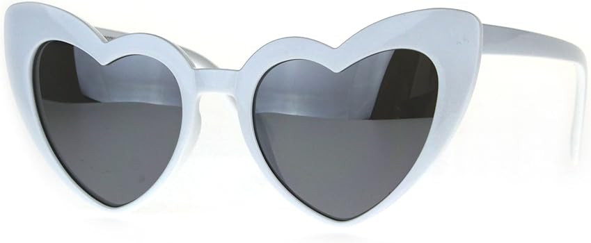 Womens Heart Shape Color Mirror Cat Eye Plastic Groovy Sunglasses | Amazon (US)