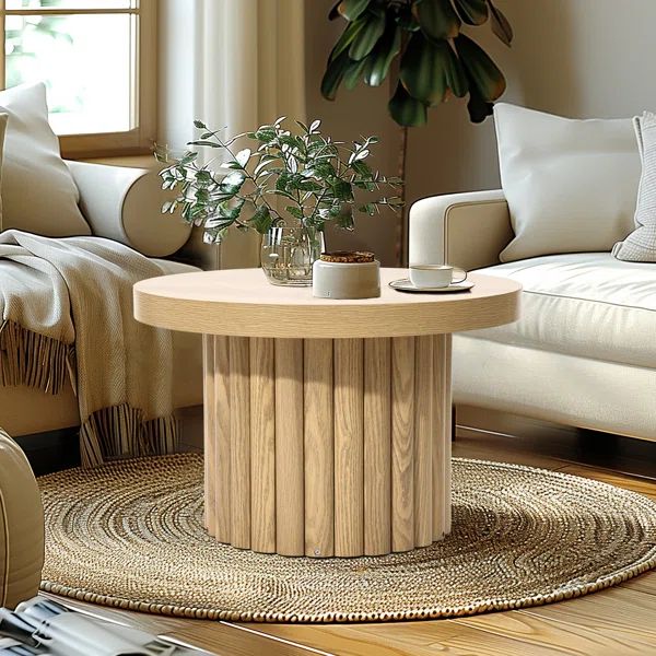 Crystopher Natural Wood Fluted Round Coffee Table | Wayfair North America