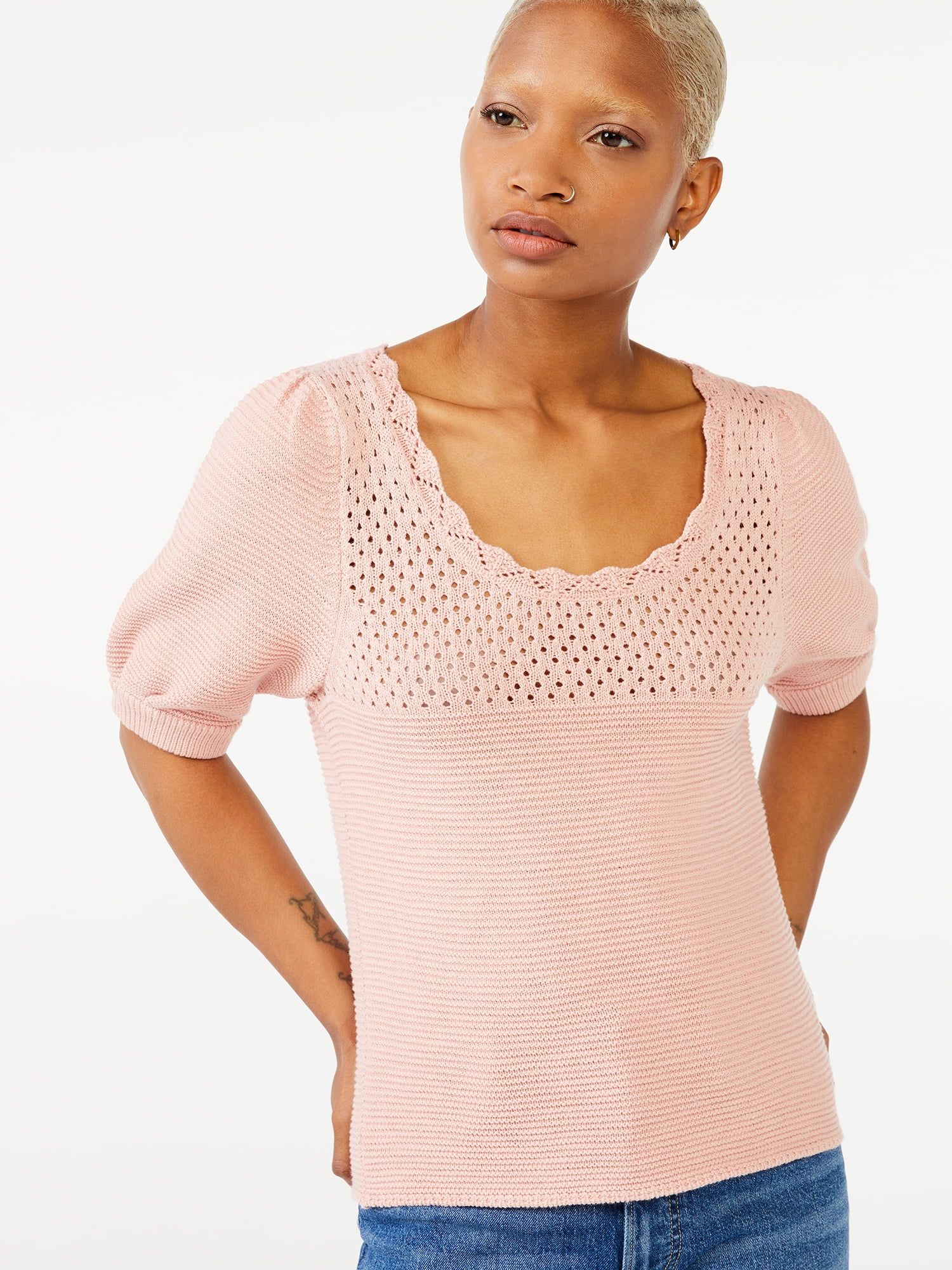 Free Assembly - Free Assembly Women's Puff Sleeve Crochet Sweater - Walmart.com | Walmart (US)