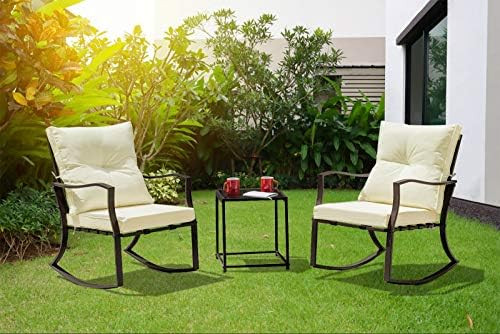 Kullavik 3 Pieces Outdoor Rocking Chairs Patio Bistro Set Steel Porch Furniture with Thickened Cu... | Amazon (US)