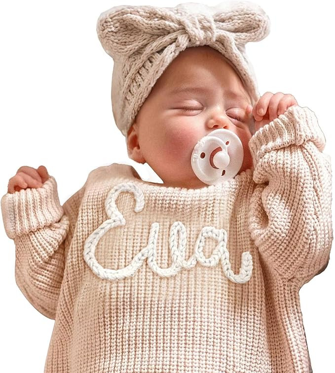 Personalized Baby Knit Sweater, Custom Baby Sweater with Hand-Embroidered Name and Monogram, Cust... | Amazon (US)