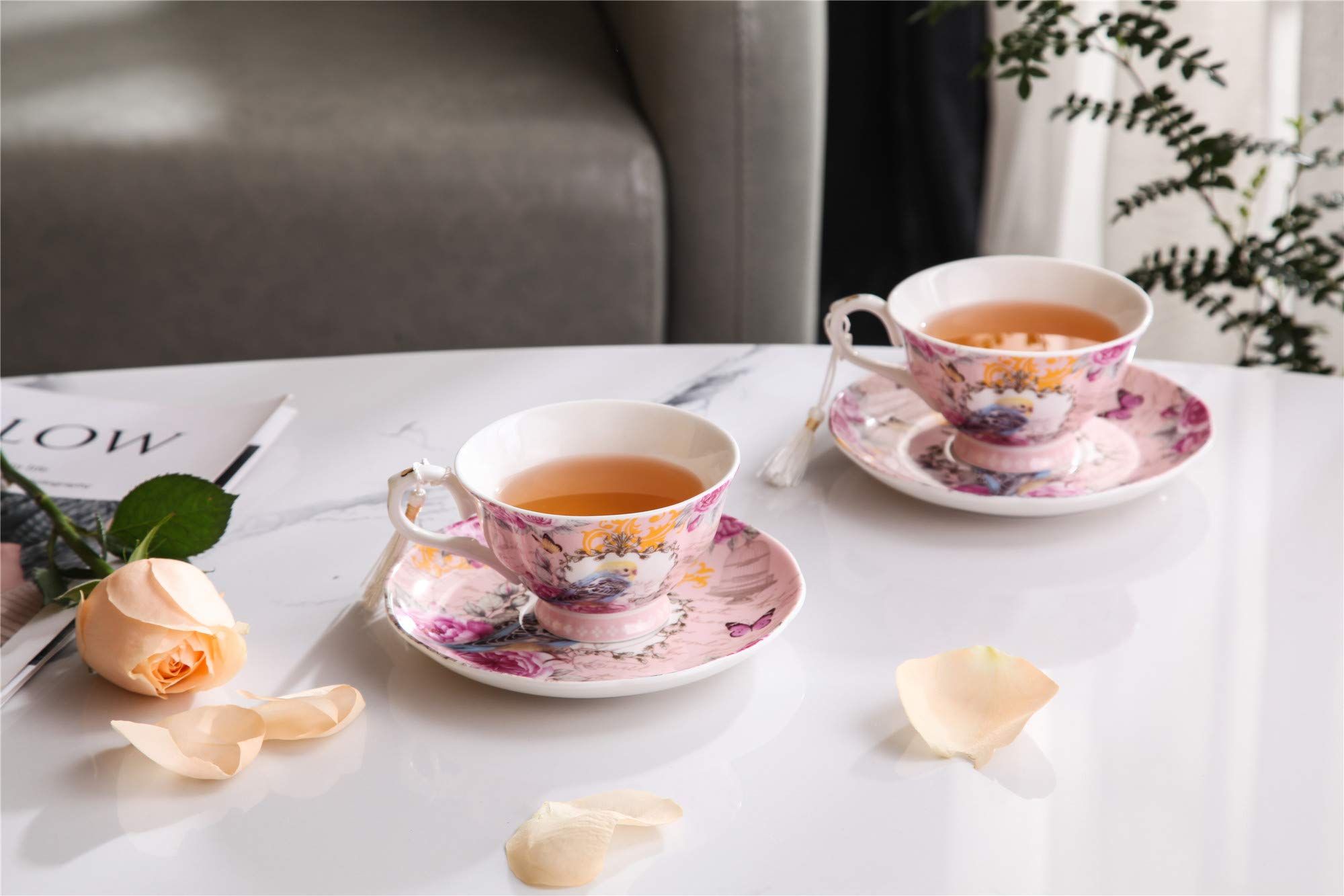 London Boutique Tea Cups and Saucers Set 2 Tea Set Floral Tea Cup Vintage Shabby Chic Premium Porcel | Amazon (US)