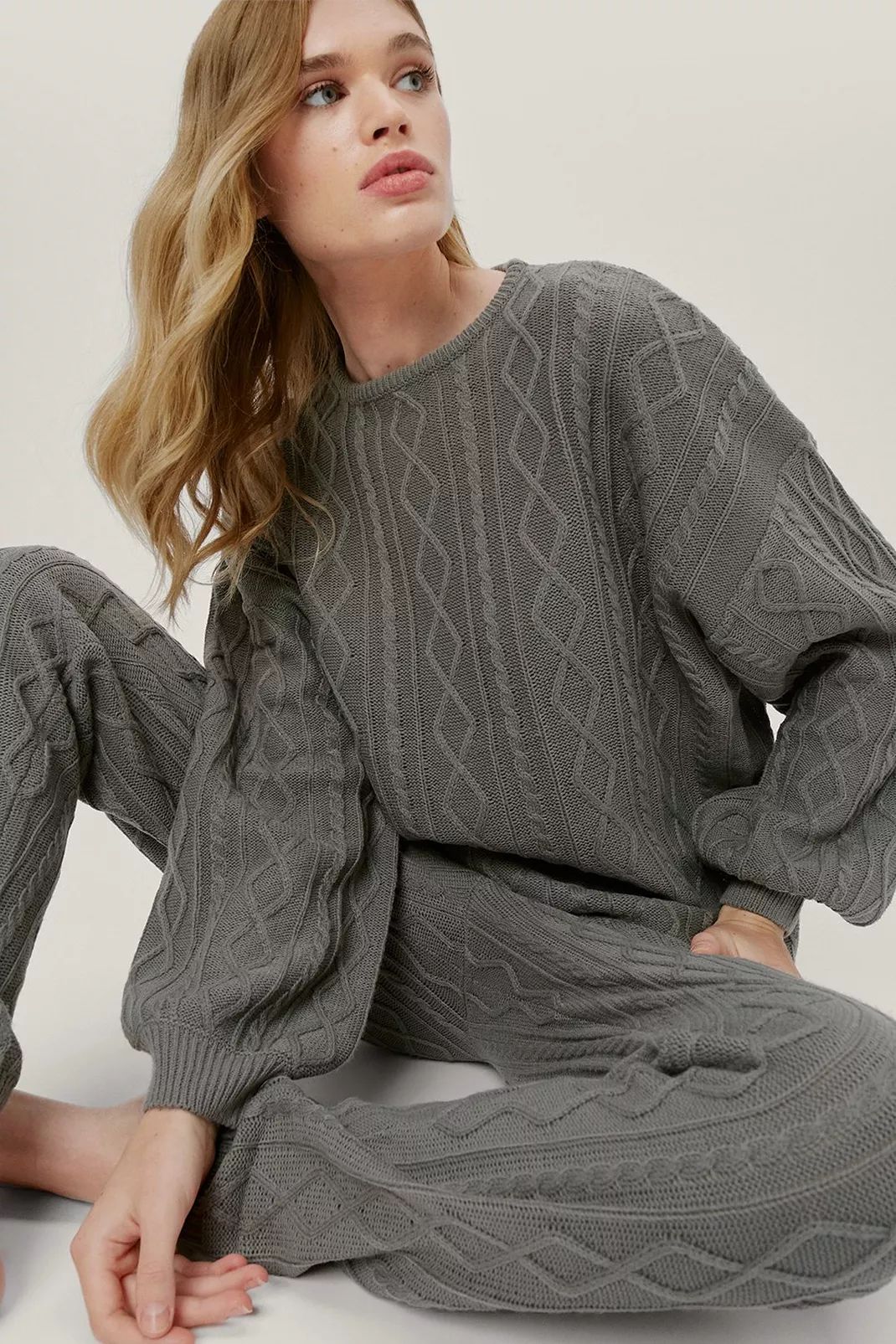 Cable Knit Sweater and Sweatpants Loungewear Set | Nasty Gal (US)