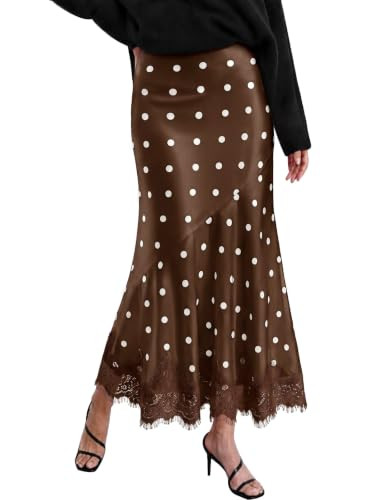 Tankaneo Womens Satin Skirt Polka Dot Silk Lace Trim Mermaid Maxi Skirt | Amazon (US)