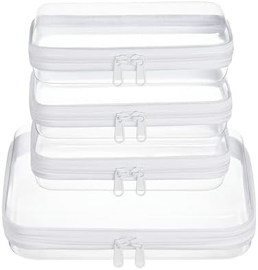4 pcs Clear Zipper Pouches,Hard Shell Zipper Case, Toiletry Bag for Travel, CLear Diaper Bag, Toi... | Amazon (US)