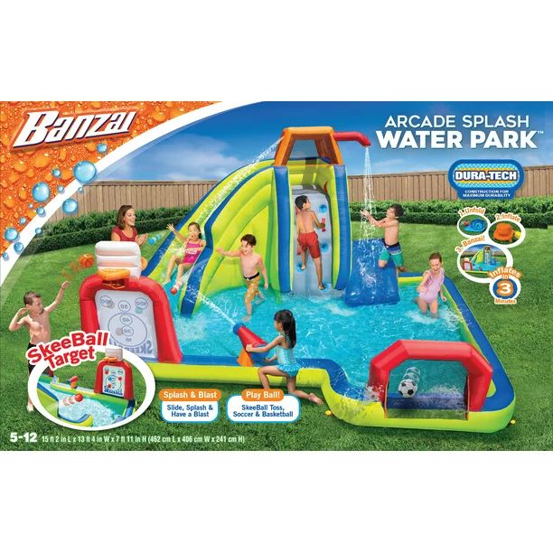 Banzai Inflatable Arcade Splash Water Park - Slide, Splash & Have a Blast! - SkeeBall Toss, Socce... | Walmart (US)