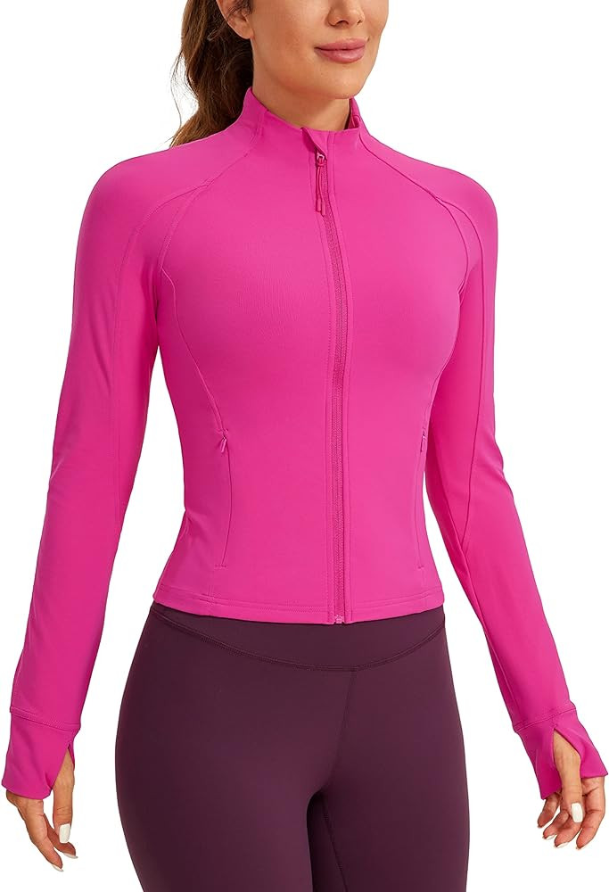CRZ YOGA Butterluxe Womens Cropped Slim Fit Workout Jackets - Weightless Track Athletic Full Zip ... | Amazon (US)