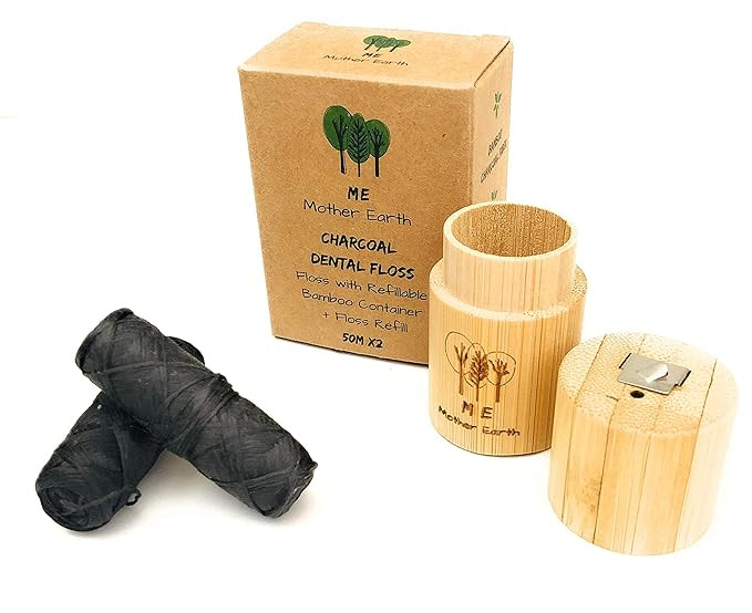 VEGAN Biodegradable Bamboo Charcoal Dental Floss with Refillable Bamboo Container | Free Refill |... | Amazon (US)