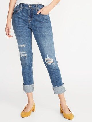 Mid-Rise Distressed Boyfriend Straight Jeans for Women | Old Navy US