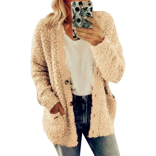 TWZH Women Winter Cardigan Open Front Pockets Button Down Knit Sweater Coat - Walmart.com | Walmart (US)