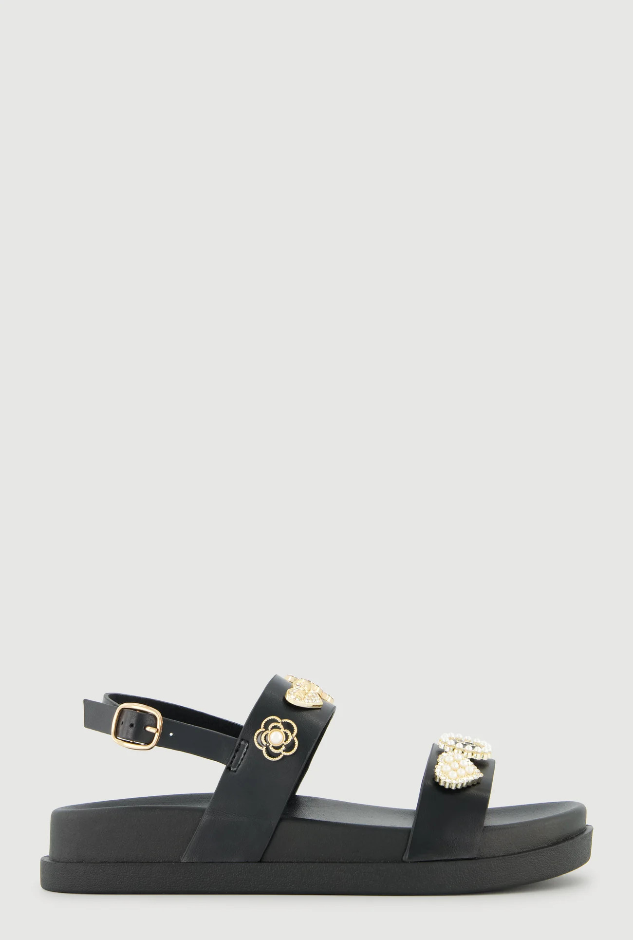 Metallic Faux Pearl Charmed Double Strap Footbed Sandals | Rainbow Shops