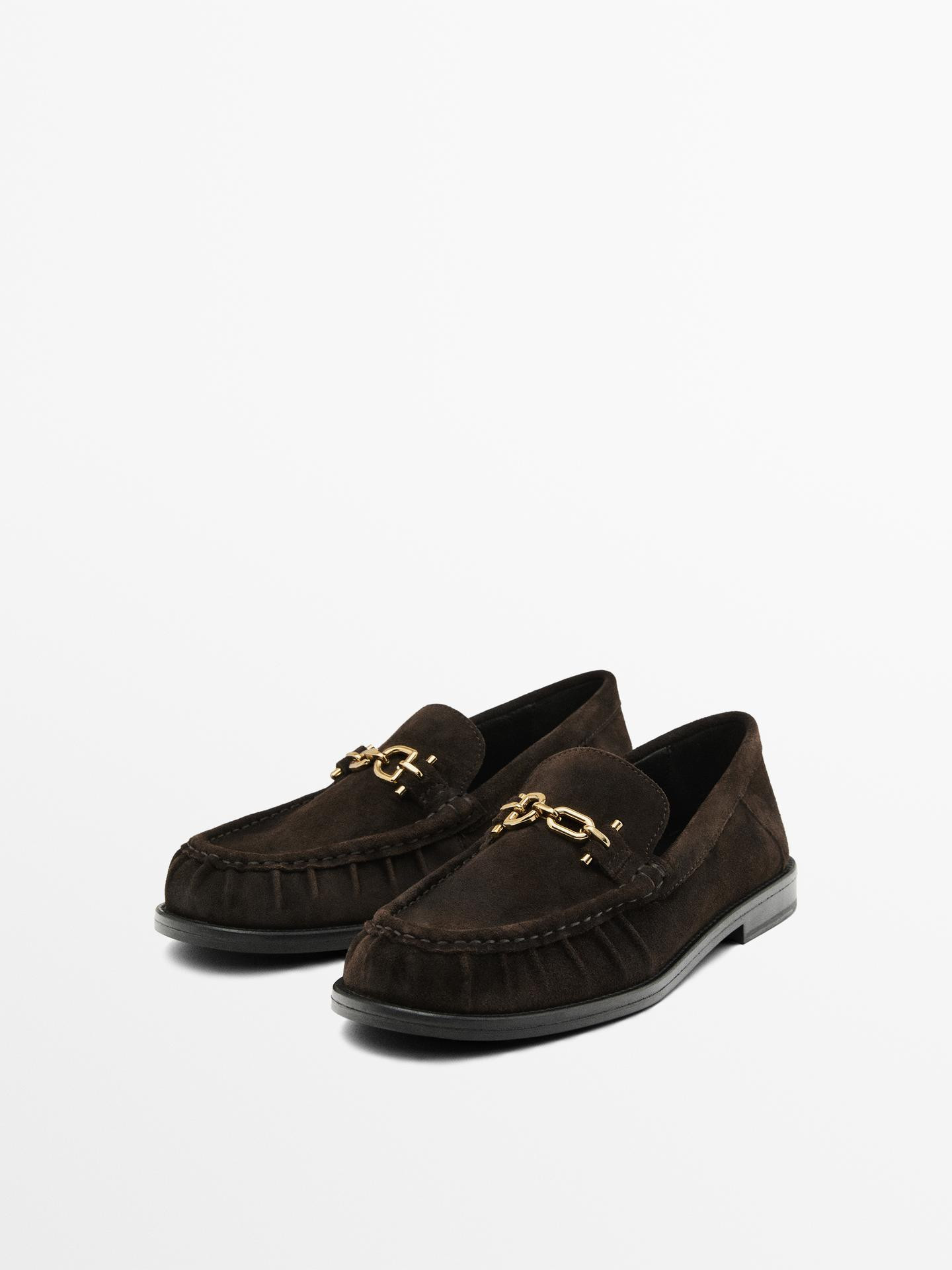Split suede loafers with metal appliqué | Massimo Dutti UK