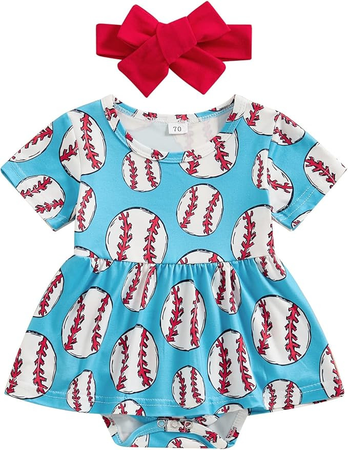 Infant Baby Girl Baseball Outfit Short Sleeve Romper Skirt Bodysuit Princess Dress Sports Summer ... | Amazon (US)