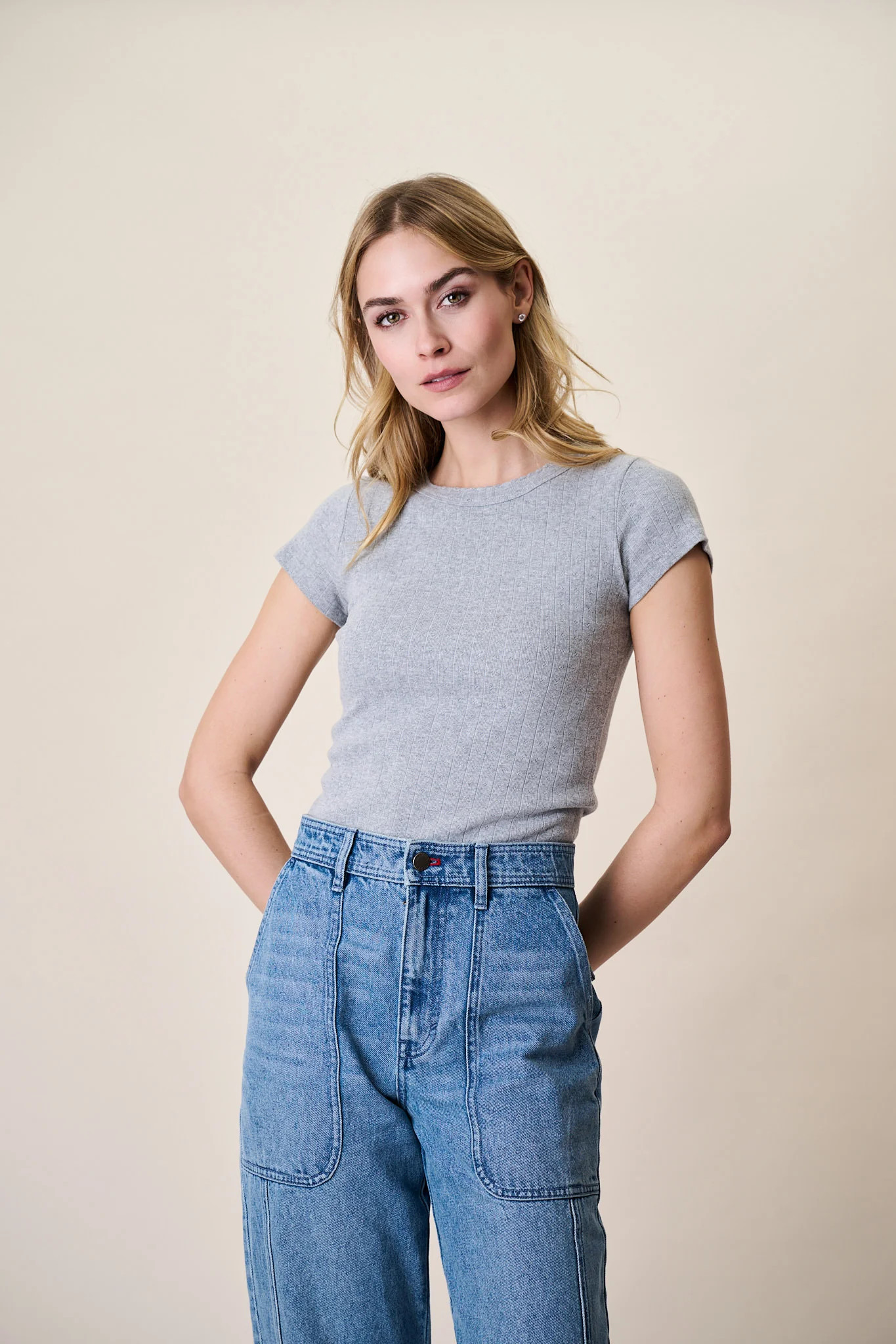 Pointelle Crewneck Tee - Grey | Marea