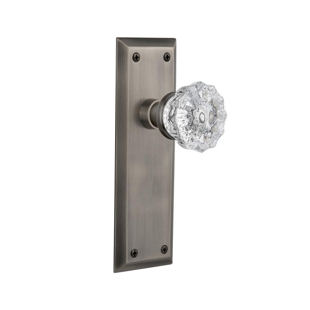 Nostalgic Warehouse New York Plate Single Dummy Crystal Glass Door Knob in Antique Pewter | The Home Depot