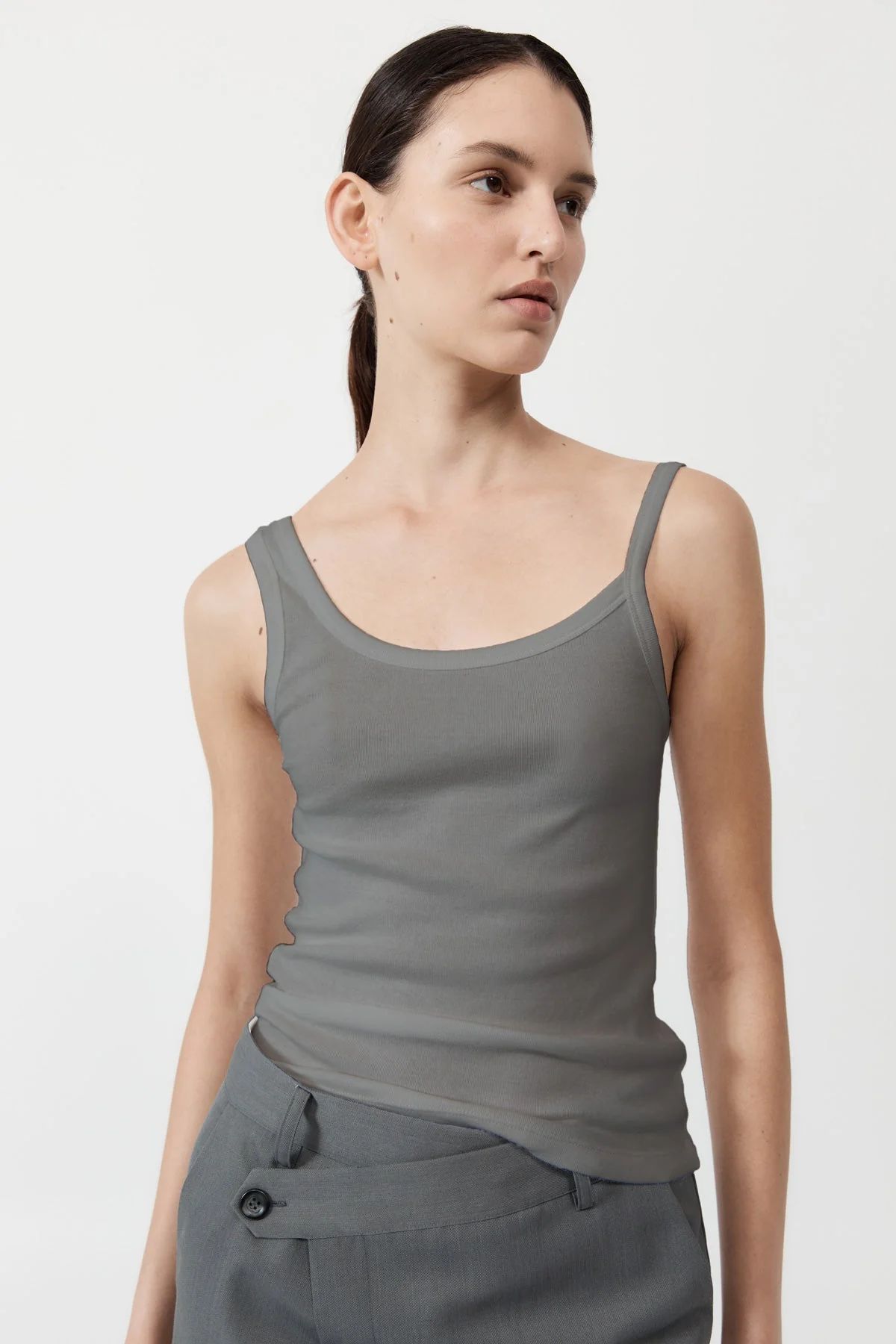 Organic Cotton Asymm Tank - Pewter Grey | St. Agni