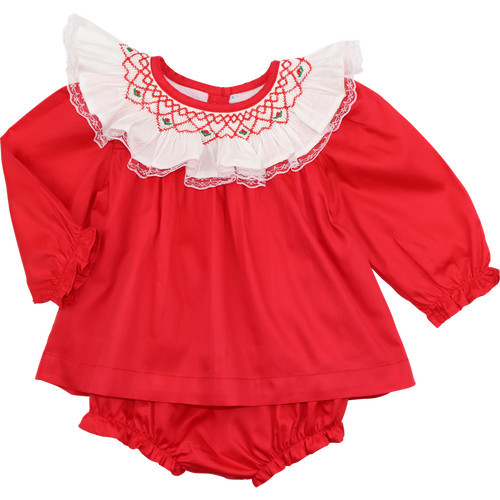 Red Smocked Collar Holiday Diaper Set | Cecil and Lou