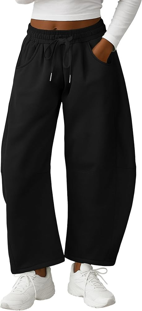 Lepunuo Barrel Sweatpants Women Casual Baggy Elastic Waisted Pants Wide Leg Gym Trousers with Poc... | Amazon (US)