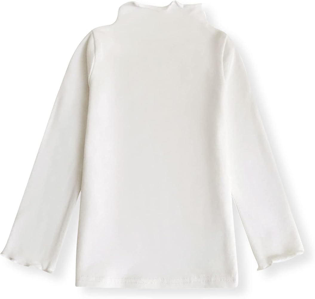 Girls Lettuce Edge Trim Mock Neck Long Sleeve Slim Fit T-Shirt Tops Lightweight Knit Tee | Amazon (US)