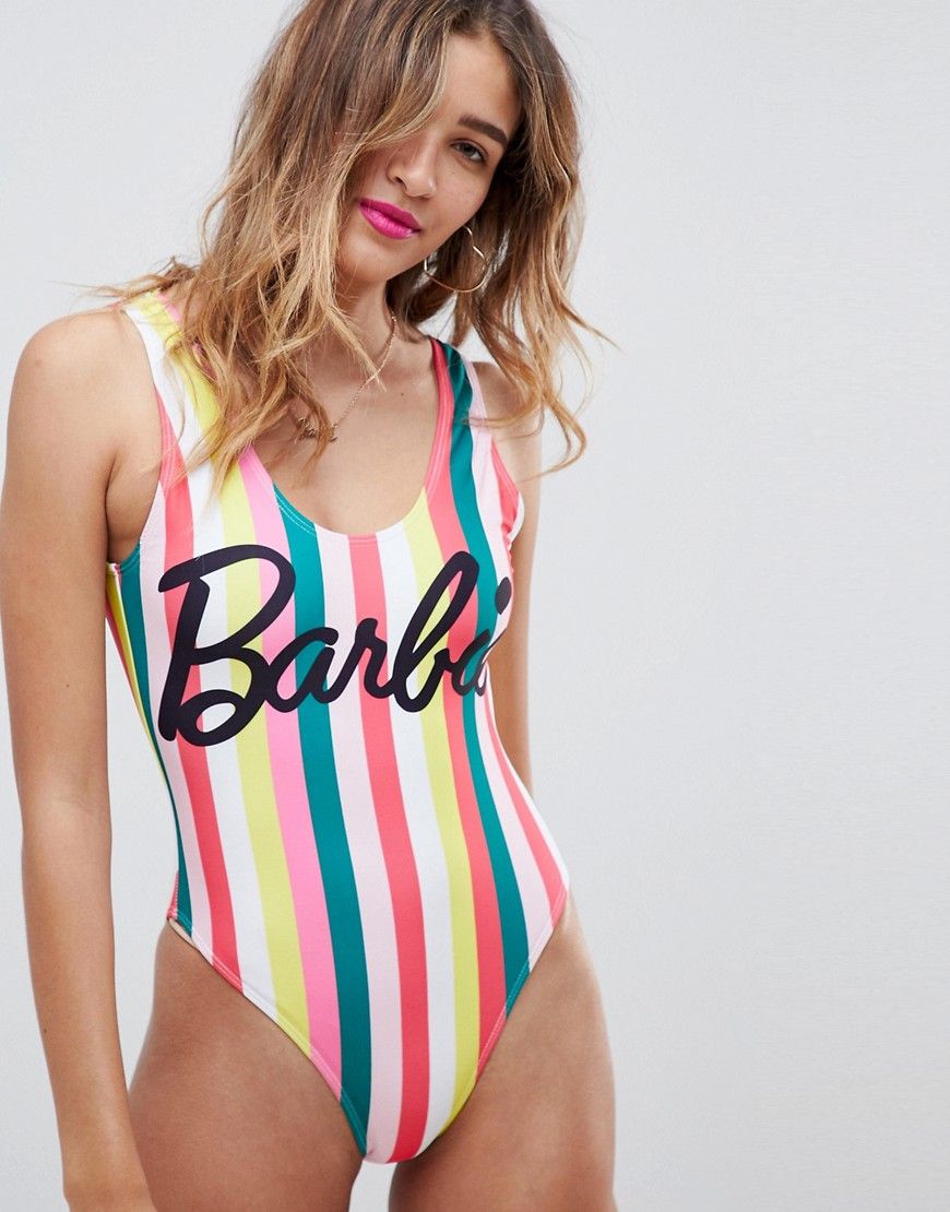 Missguided Barbie Rainbow Stripe Swimsuit - Multi | ASOS US