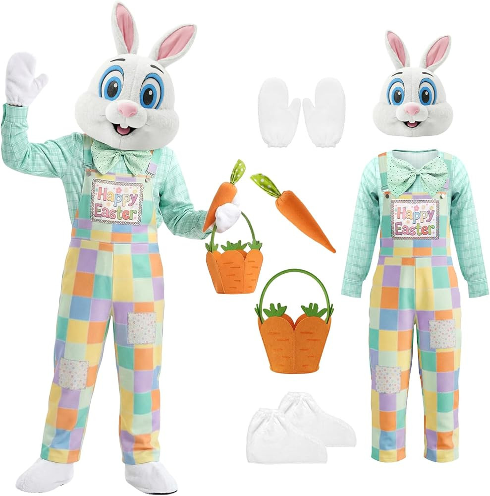 Easter Bunny Costume Adult, Bunny Suit Mascot Costume With Rabbit Headgear Party Dress Performanc... | Amazon (US)