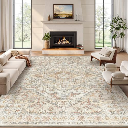 zesthome 9x12 Area Rugs-Washable Rug for Living Room, Non-Slip Backing Rugs, Stain Resistant Rug for Bedroom, Ultra-Thin Low Pile Rugs, Vintage Large Home Decor | Amazon (US)
