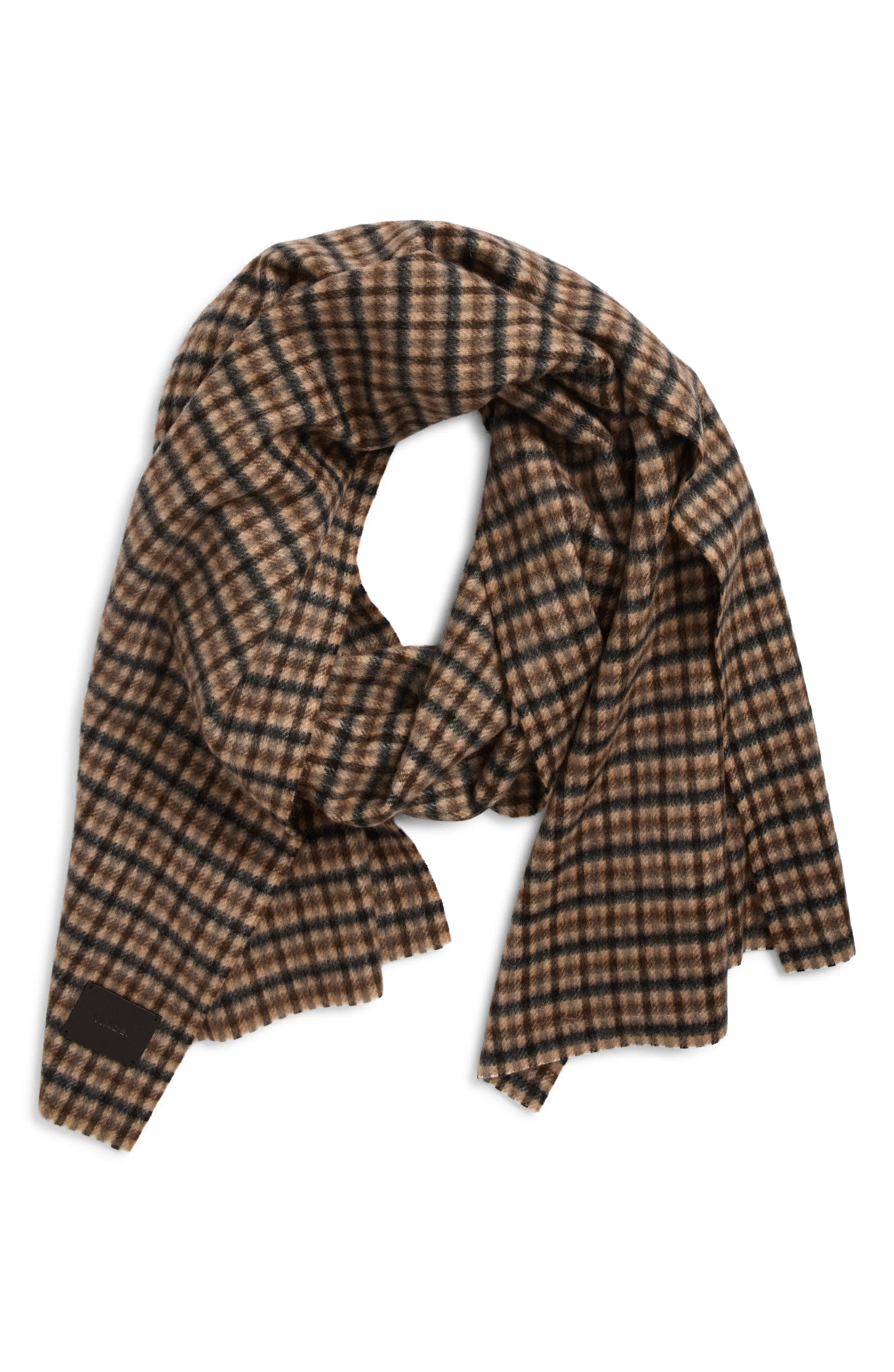 Vince Double Face Check Wool & Cashmere Scarf in Black Grape at Nordstrom | Nordstrom
