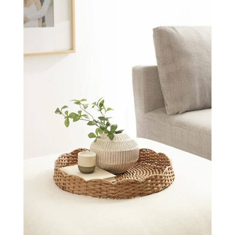 Kate and Laurel Wavley Modern Round Scalloped Woven Rattan Tray, 18 Inch Diameter, Natural Rattan... | Walmart (US)