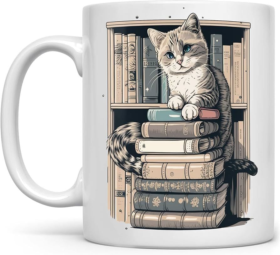 Funny Mug Cat Lovers Mug Library Bookshelf Mugs for Cat And Book Lovers - Librarian Book and Cat ... | Amazon (US)