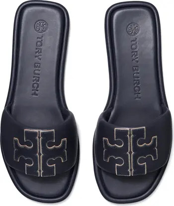 Tory Burch Double-T Leather Sport Slide Sandal in Smoke Golia at Nordstrom, Size 5 | Nordstrom
