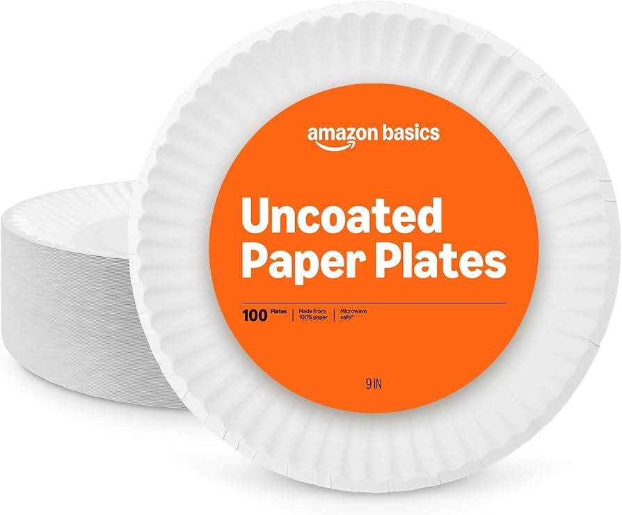 Amazon Basics 9" Uncoated White Paper Plates, Microwave Safe, 100 Count | Amazon (US)
