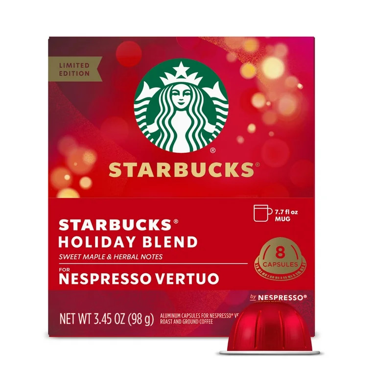 Starbucks Holiday Blend, Medium Roast Starbucks by Nespresso Vertuo Capsules, 8 Count | Walmart (US)