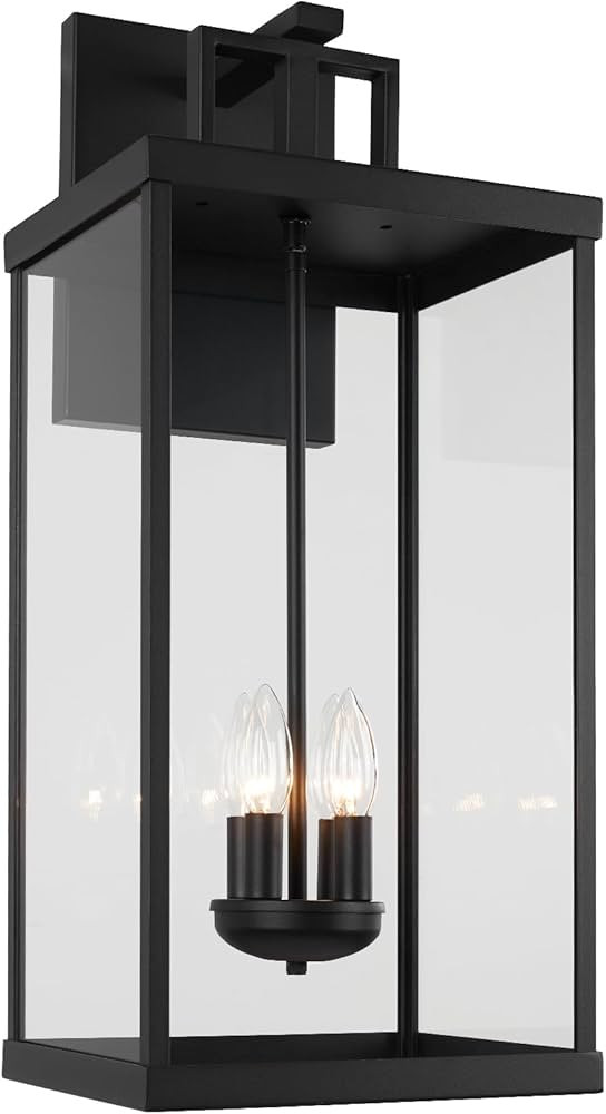 25'' Outdoor Wall Lantern, 4-Light Modern Large Exterior Wall Sconce Light Fixtures, Black Porch ... | Amazon (US)
