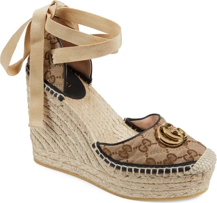 Gucci Pilar GG Ankle Tie Espadrille Platform Wedge | Nordstrom | Nordstrom