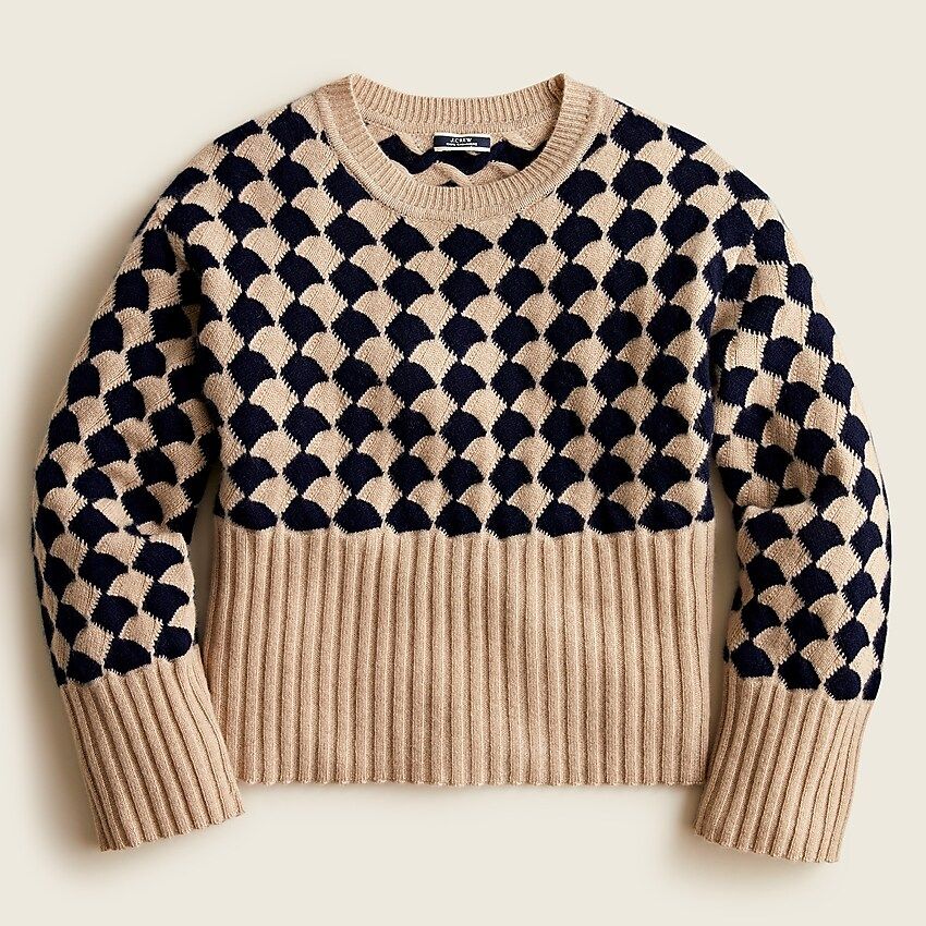 Cashmere diamond-check crewneck | J.Crew US